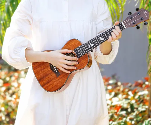 Miniatura 7 de Ranch Ukelele de concierto de 23 pulgadas, kit de ukelele profesional pequeño hawaiano para guitarra hawaiana, paquete de iniciación, bolsa
