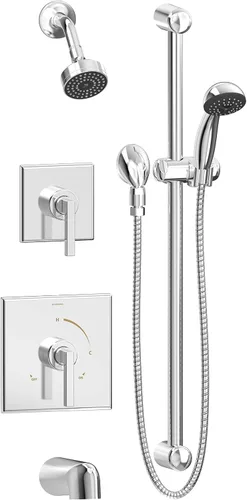 Symmons 3606-H321-V-1.5-TRM Duro - Bañera de 2 manijas y 1 regadera con 1 rociador de ducha de mano en cromo pulido (válvulas no incluidas)
