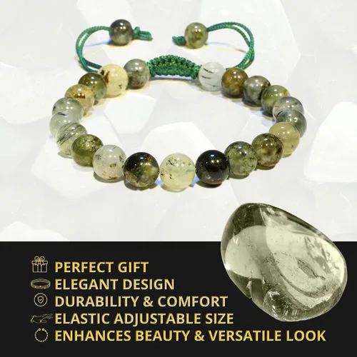 Miniatura 33 de Adjustable Crystal Bracelet – Gemstone Bead Bracelet with Adjustable Macrame String – Chic Gemstone Bracelet for Men and Women – 8mm Round Healing