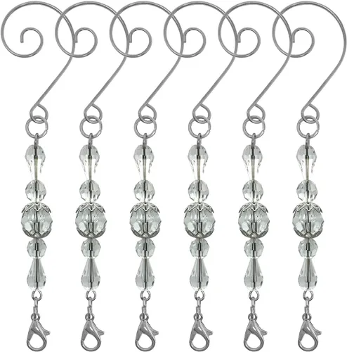 Ganchos para adornos de Navidad, ganchos con cuentas transparentes, gancho decorativo en S con gemas brillantes, decoraciones de temporada navideña,