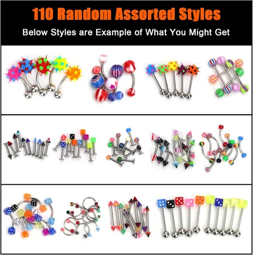 Miniatura 5 de CrazyPiercing Lote de 110 piercings de joyería para el cuerpo cejas ombligo lengua labio anillo Acero inoxidable