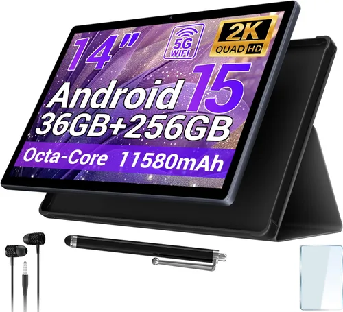 Miniatura 8 de Tablet Android 15 de 14 pulgadas 2025 con lápiz capacitivo, pantalla FHD 2K, 36 GB de RAM 256 GB ROM (1 TB TF), batería de 11580 mAh, MT6769 8