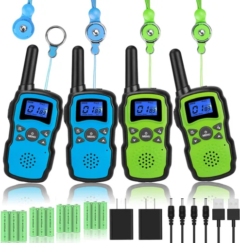 Wishouse Walkie Talkies recargables para niños, paquete de 4 con 2 cargadores USB, radios bidireccionales de largo alcance para adultos y familia,