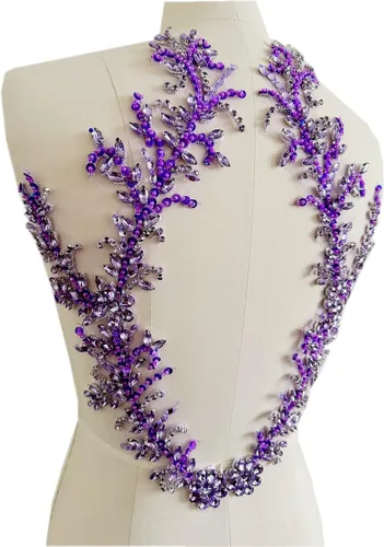 Miniatura 10 de Parches de encaje de piedras brillantes hechos a mano para coser a mano con cuentas y apliques para vestidos, accesorios DIY (AB claro)