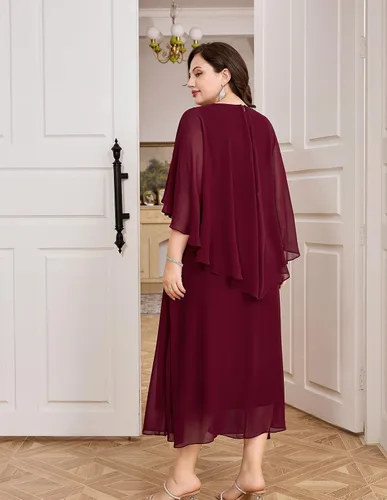 Miniatura 2 de Hanna Nikole Vestido de fiesta de noche de gasa con cuello en V para mujer, talla grande, manga capa, maxi vestidos para invitados de boda