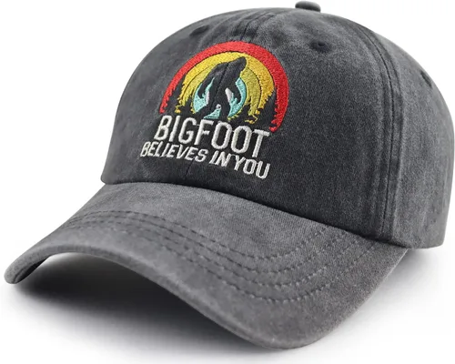 Miniatura 2 de Bigfoot Believes in You - Gorra de béisbol bordada ajustable de algodón retro de mezclilla con pie grande Sasquatch