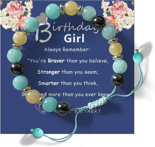 Natural Stone Heart Bracelet, Birthday Gifts for Girls Her Sister Best Friend Granddaughter Niece Daughter Teens