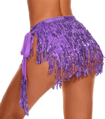 Miniatura 3 de Belly Dance Skirt Fringe Skirt Sequins Tassel Hip Scarf Rave Party Dance Performance Costume for Women and Girls