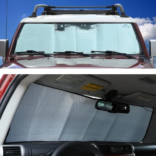 Miniatura 6 de Parasol para parabrisas compatible con Toyota FJ Cruiser 2007-2021, reflector plegable de rayos UV, mantiene tu vehículo fresco (estilo bandera)