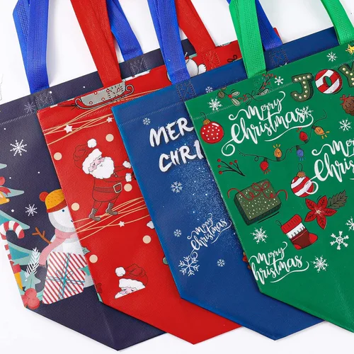 Miniatura 5 de YANGTE - Paquete de 12 bolsas grandes de regalo de Navidad reutilizables, con asa, bolsa de Navidad de tela no tejida para fiestas y eventos