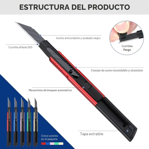 Miniatura 3 de WORKPRO Cuchillo de uso general premium con cuchilla retráctil y desmontable, juego de cortador de caja de aluminio resistente, cuchillos