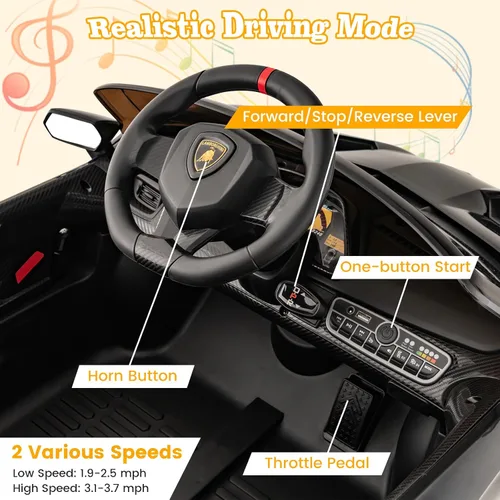 Miniatura 2 de Costzon - Automóvil de paseo con licencia Lamborghini de 12 V, vehículo deportivo 4WD con batería eléctrica con control remoto, 3 velocidades