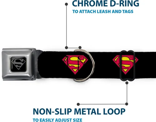 Miniatura 5 de Buckle-Down Collar de perro con hebilla de cinturón de seguridad, Superman Shield negro, 1 pulgada de ancho, se adapta a cuello de 9 a 15 pulgadas