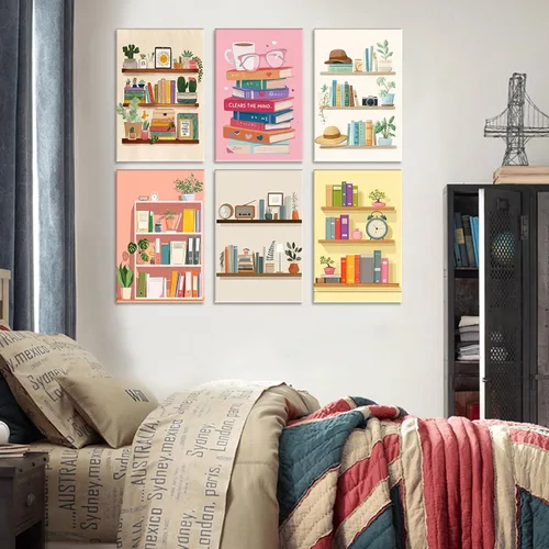 Miniatura 5 de Aihonmin Estantería 6 Pack Pintar por Números para Adultos Libros Pintura DIY sobre Lienzo con Pinceles Pigmento Manualidades DIY Pintura Acrílica