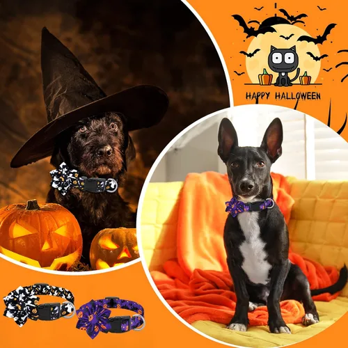 Miniatura 8 de Silkfly 6 collares de Navidad para cachorros con flores de otoño, arce, pavo, calabaza, collar ajustable para mascotas con hebilla de plástico