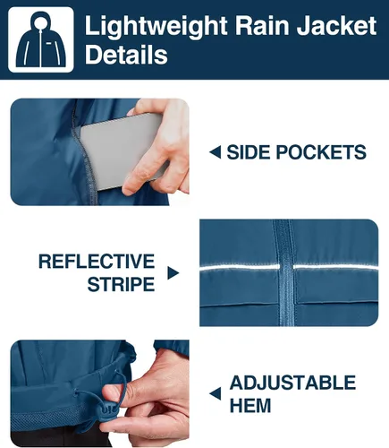 Miniatura 46 de SWISSWELL Chaqueta impermeable para hombre, rompevientos, ligera con capucha para uso diario casual