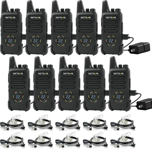 Retevis RT22S Walkie Talkies para adultos, radio de 2 vías con auricular, pantalla de canal, recargable, radio bidireccional FRS portátil, mini
