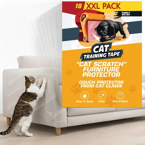 Miniatura 9 de Paquete de 8 láminas de cinta protectora de muebles contra arañazos de gatos – Adhesivo de doble cara para entrenamiento (4 XL, 4 grandes)