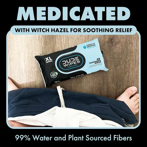 Miniatura 2 de DUDE Toallitas – Toallitas desechables medicadas – 1 paquete, 48 toallitas – Toallitas húmedas extra grandes para adultos sin perfume – Hamamelis