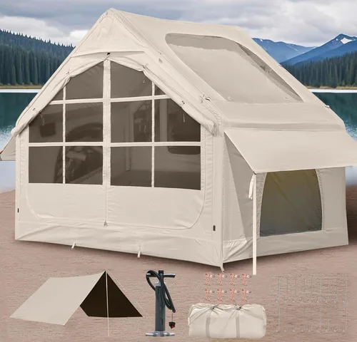 Miniatura 13 de Inflatable Camping Tent,2/4/6/8 Person Glamping Inflatable Tents with Awning, Quick Setup Blow Up Tents with Pump, Waterproof Oxford Inflatable 2-4