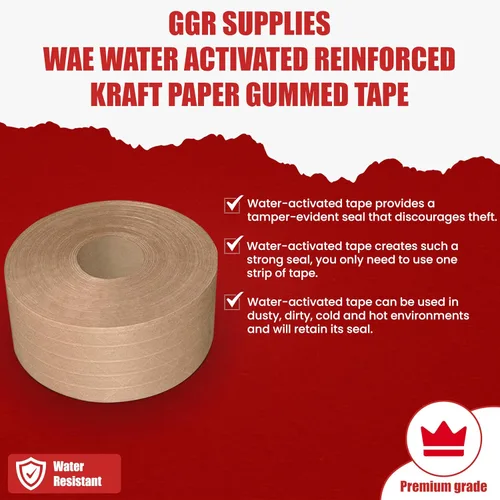 Miniatura 2 de GGR Supplies T.R.U. WAT-WAE - Cinta adhesiva de papel kraft reforzada activada por agua, cinta de embalaje a prueba de manipulaciones para envíos