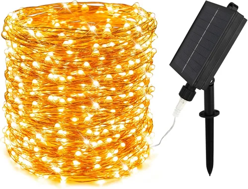 Miniatura 9 de Cadena de luces solares para exteriores, 100 pies, 300 LED, luces solares de hadas impermeables, botón de 8 modos, cadena de luces solares