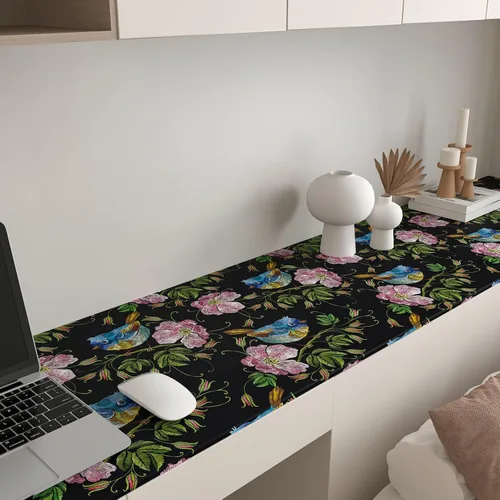 Miniatura 6 de CHIHUT Papel tapiz bordado de 17.7 x 100 pulgadas, diseño floral de pájaro, color negro, rosa, flores silvestres, azul, Wren, papel tapiz