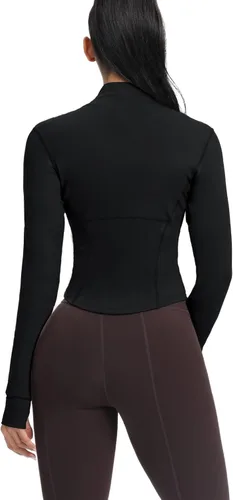 Miniatura 42 de AVGO Chaquetas de entrenamiento recortadas para mujer, con cremallera, ajustadas, atléticas, con agujeros para el pulgar