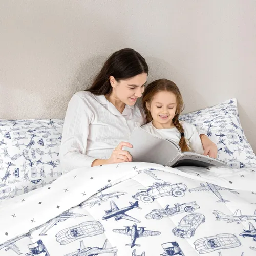 Miniatura 6 de Feelyou Juego de ropa de cama con estampado de avión para niños, juego de funda de edredón para niños y niñas, juego de funda de edredón de Multi