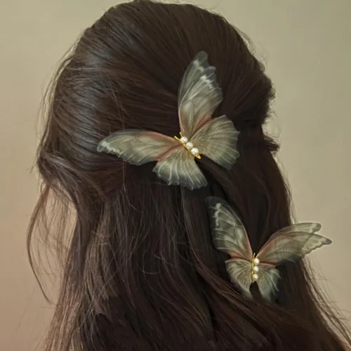 Jumwrit 2 pinzas de mariposa para el cabello, estilo bohemio, grande, verde perla, 3D, alas móviles, pasador de pelo de mariposa, pinzas para el