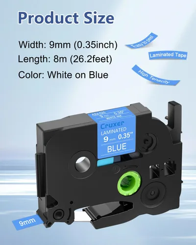 Miniatura 2 de Cruxer Paquete de 4 cintas de repuesto para P-Touch TZe-525 AZe-525 azul, blanco sobre azul, 0.35 pulgadas, 0.354 in x 26.2 ft, compatible
