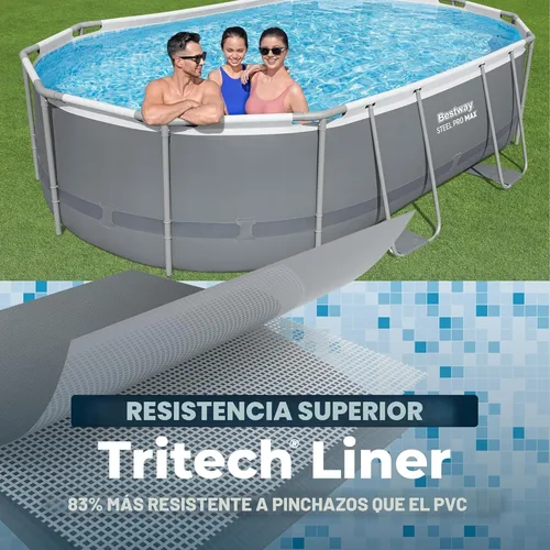 Miniatura 7 de Bestway 56655E Power Steel - Juego de piscina de 16 x 10 x 42 pulgadas, marco ovalado para exteriores sobre el suelo, con bomba de filtro de Gris