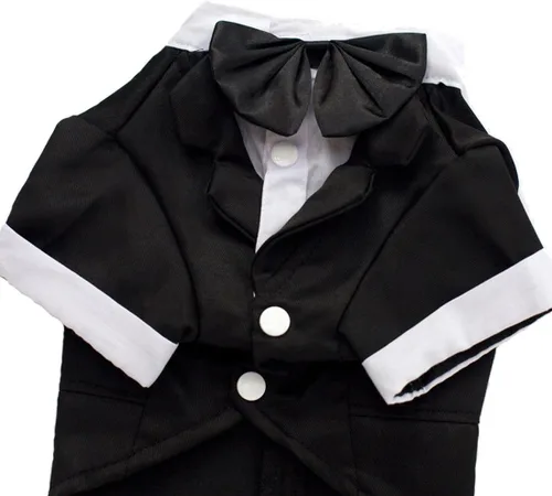 Miniatura 8 de GabeFish Chaquetas de boda para mascotas, traje para perros con pajarita, cachorro, gato, ropa formal camisa esmoquin (negro, S
