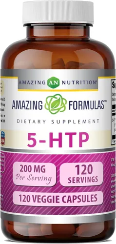 Amazing Formulas 5-HTP (L-5-hidroxitriptófano) Suplemento | 200 mg por porción | Cápsulas vegetales | Sin OMG | Sin gluten | Fabricado en Estados