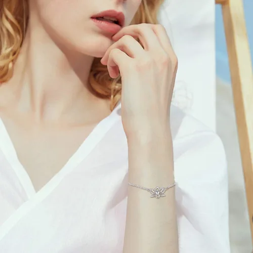 Miniatura 2 de ChicSilver - Pulsera delicada con cadena de eslabones de plata esterlina, personalizada con corazón, estrella, luna, punto o loto pequeños, plata