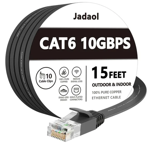 Miniatura 52 de Cable Ethernet Cat 6 de 1 pie (paquete de 6), para exteriores e interiores, compatible con red Cat7 de 10 Gbps, cable de conexión LAN plano