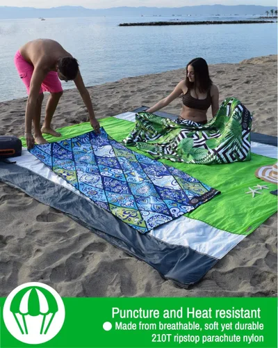 Miniatura 3 de ECCOSOPHY Manta de playa a prueba de arena, alfombra de playa de gran tamaño sin arena, 9 x 10 pies, manta ligera de picnic al aire libre anclada