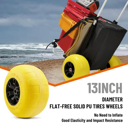 Miniatura 3 de Carrito de Pesca para Playa, Ruedas de Globo Grandes de 13" con Neumáticos Sólidos de PU Sin Pinchazos para Arena, Carrito de Arena Plegable
