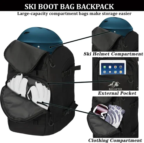 Miniatura 3 de KEOFID 50L Ski Boot Bag Backpack, Waterproof Ski Bag, Travel Backpack for Ski Helmet, Snowboard