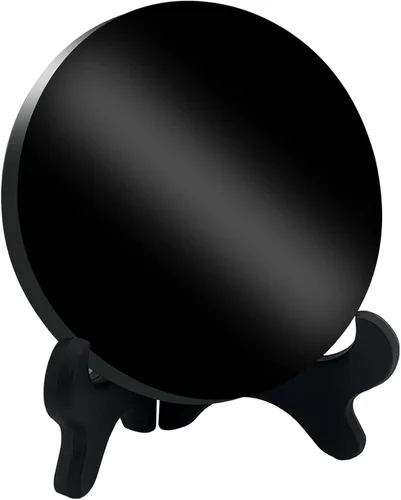Espejo de adivinación de obsidiana negra, espejo de obsidiana con soporte y bolsa para adivinación, meditación, curación, Feng Shui (100mm (4.0in))