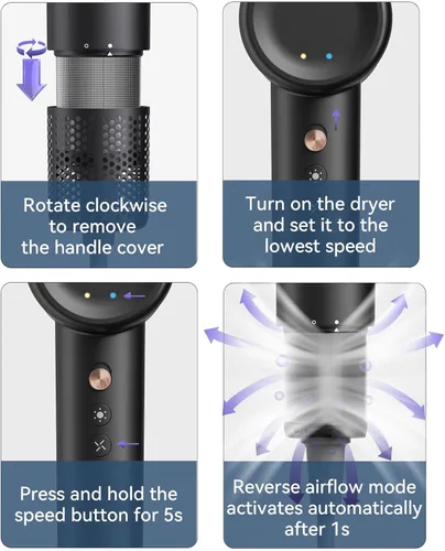 Miniatura 7 de Secador de Pelo BeautiFlow 110,000 RPM Motor Sin Escobillas de Alta Velocidad Iónico, con Difusor y Boquilla Suavizante, Bajo Nivel de Ruido, Ligero