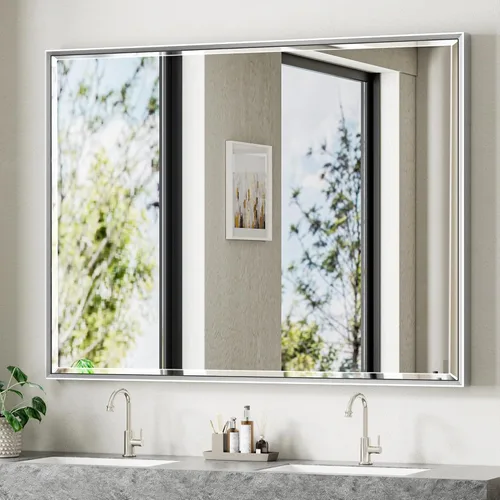 Miniatura 58 de Espejo de baño negro, espejo de baño biselado de 16 x 24 pulgadas para pared, espejo con marco negro antioxidante para decoración de baño, sala