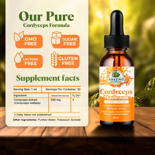 Miniatura 2 de Cordyceps - Extracto de hongos fructíferos - 250 mg por porción - Suplemento líquido de extracto dual - Apoyo de energía y resistencia - Vegano, sin