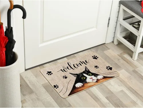 Miniatura 4 de Tapete de bienvenida para puerta de gato, tapete antideslizante de huellas divertidas, decoración familiar, tapete de entrada para interiores