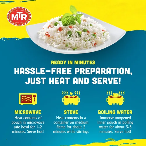 Miniatura 5 de MTR Listo para comer: Pulao de verduras - Paquetes de arroz para microondas para comidas instantáneas - Arroz delicioso y nutritivo listo en minutos