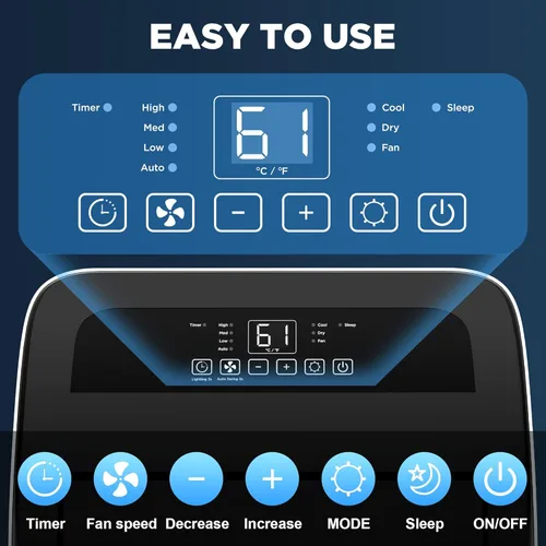 Miniatura 8 de Aire acondicionado portátil de 14000 BTU con control remoto, unidad de aire acondicionado de refrigeración independiente 3 en 1 con ventilador