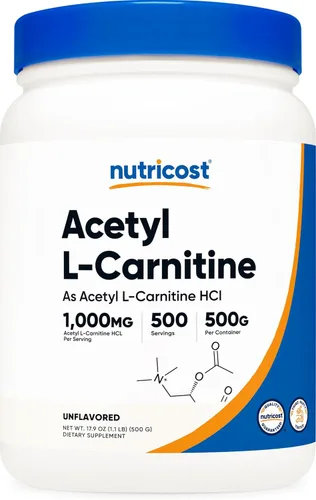 Nutricost Acetil L-carnitina (ALCAR) 17.64 oz - 1000 mg por porción - Polvo de acetil puro L-carnitina