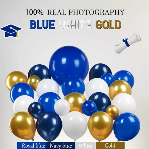 Miniatura 3 de Kit de arco de guirnalda de globos de graduación con temática azul con globos de aluminio para estudiantes universitarios de secundaria, clase