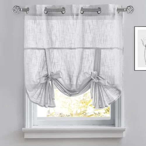 Miniatura 11 de Pony Dance Cortinas de ventana de baño, pantalla con lazo para dormitorio, filtro de luz, semitransparente, cortinas romanas elegantes para Blanco
