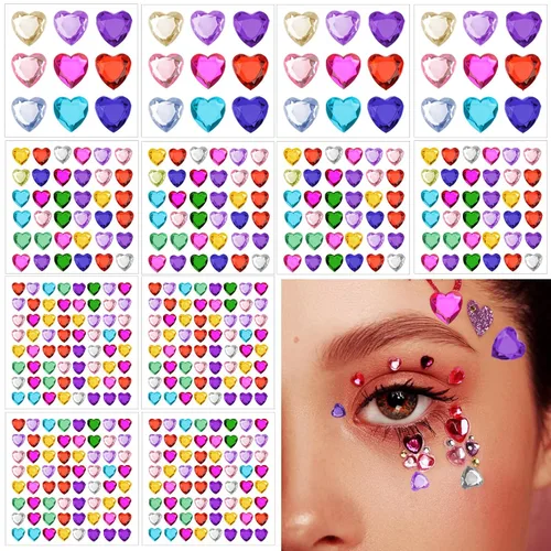Miniatura 10 de 9 hojas de diamantes de imitación autoadhesivos para maquillaje, ojos con purpurina, gemas para el rostro, joyas para el cuerpo, joyas